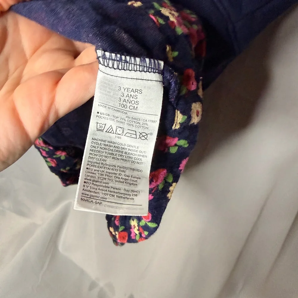 Baby Gap Disney Minnie Mouse Navy Blue Floral Sweatshirt Dress Kids‎ 3 Years